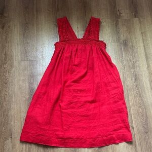 Everlane Bright Red 100% Linen Dress With Elastic Straps
